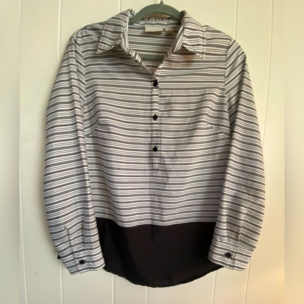Chico’s Blouse Women’s Small White Black Striped Two Toned Tunic